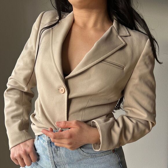 vtg 80s 90s Givenchy sport beige blazer jacket size 8‎ couture designer tailored - Picture 8 of 9